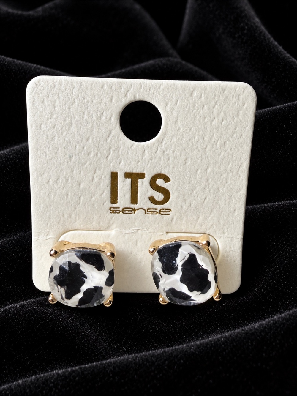Its Sense Black & White Cow Patterned Stud Earrings